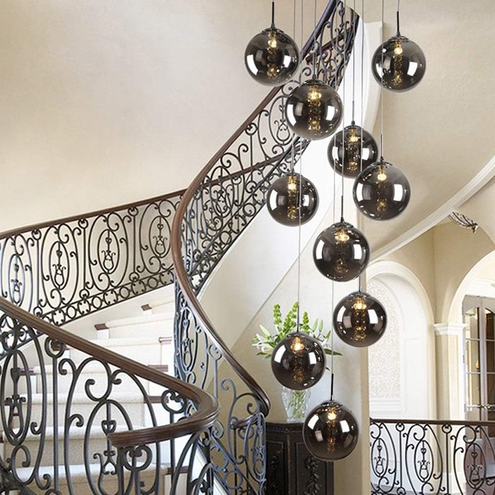 PCXEHUYP Modern Minimalist Glass Balls Staircase Chandelier Pendant Light for Large Living Room Villa 40x200cm (Grey)