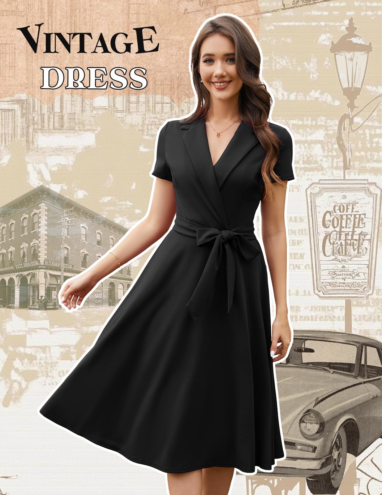 Meetjen Damen Vintage Cocktailkleider für Hochzeitsgäste, formell, kurzärmelig, Passform und ausgestelltes Kirchen-Teekleid