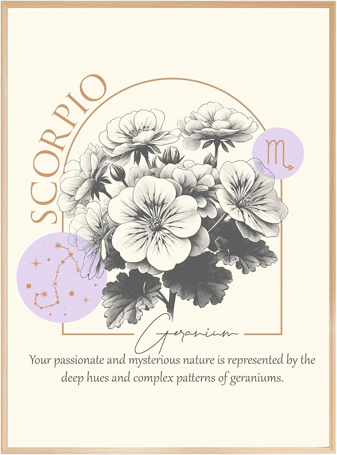 Zodiac Signs Poster Wall Art, Scorpio Gifts for Women, October 23 – November 21 Birthday Gifts, Astrology Wall Art Prints for Bedroom, Bathroom, Living Room Decor (Unframed)