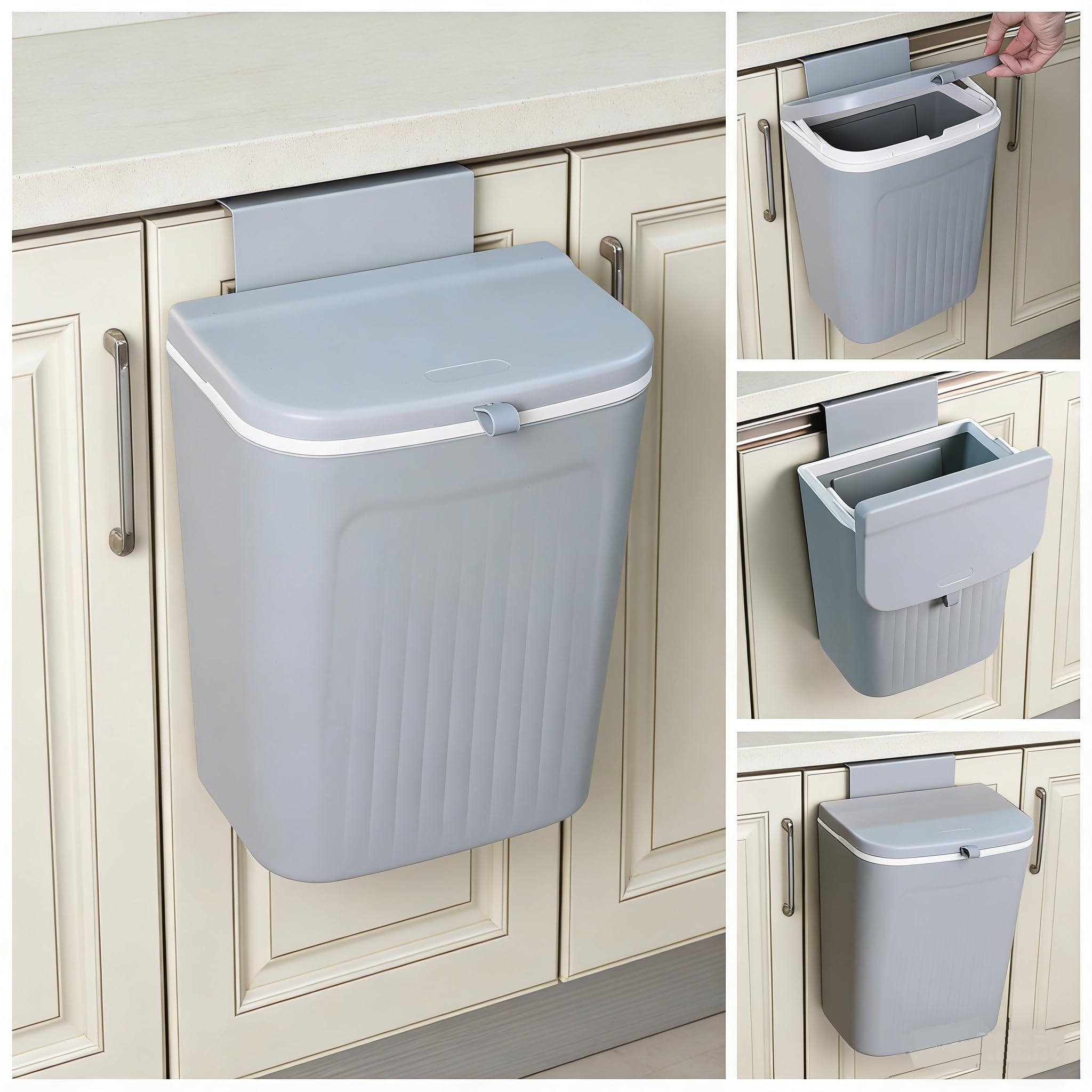 Minekkyes Hanging Compost Bin, Wall-Mounted Food Scraps Collector with Lid, Under Cabinet Small Trash Can for Coffee Station, RV & Studio Apartment (