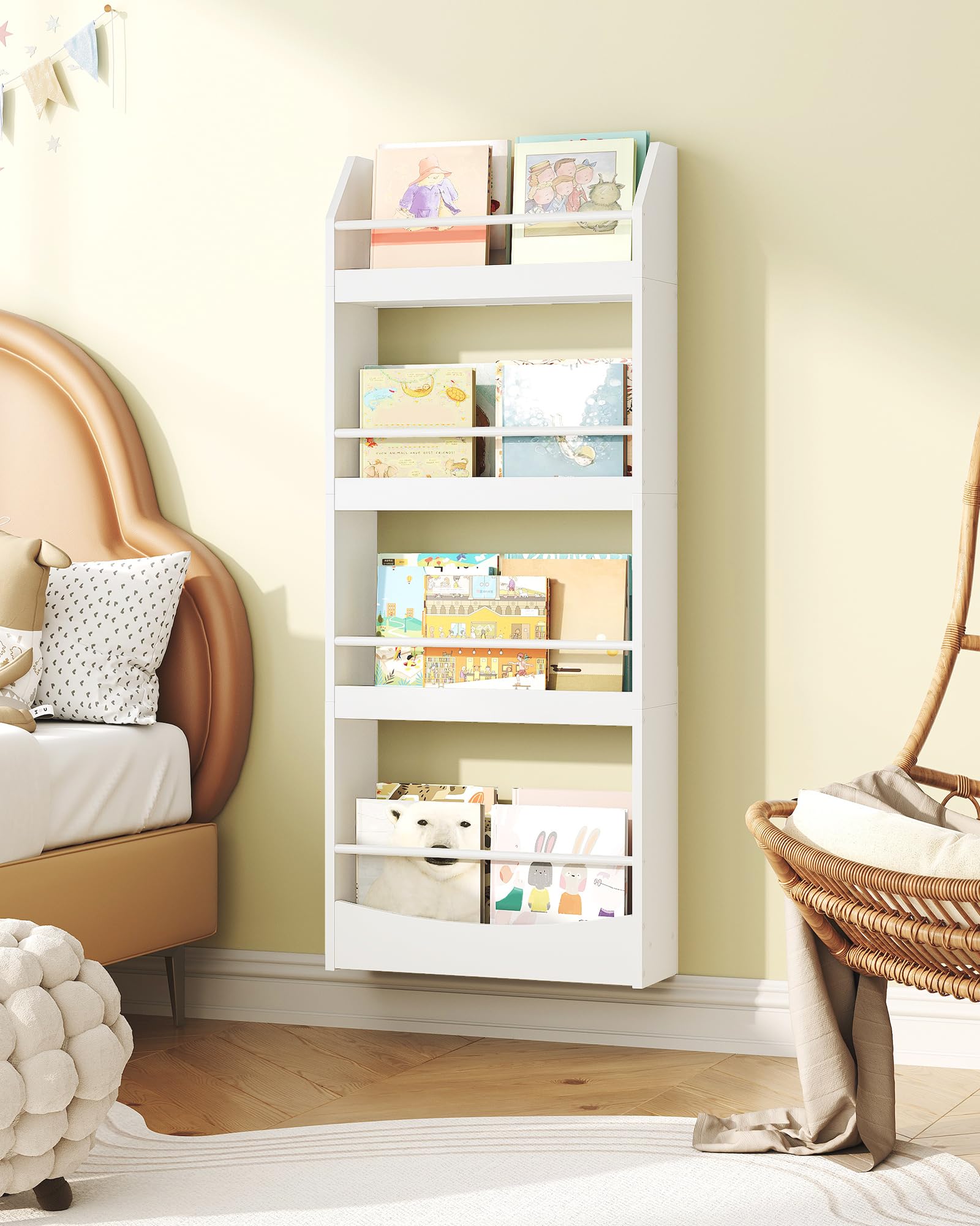 CHOEZON Estantería de Pared de 4 Niveles para Libros y Revistas, 39,8 cm Librería Estantería Infantil, Organizador de Juguetes para Dormitorio Infantil, Sala de Juegos, Guardería, Blanco DMCW04WB