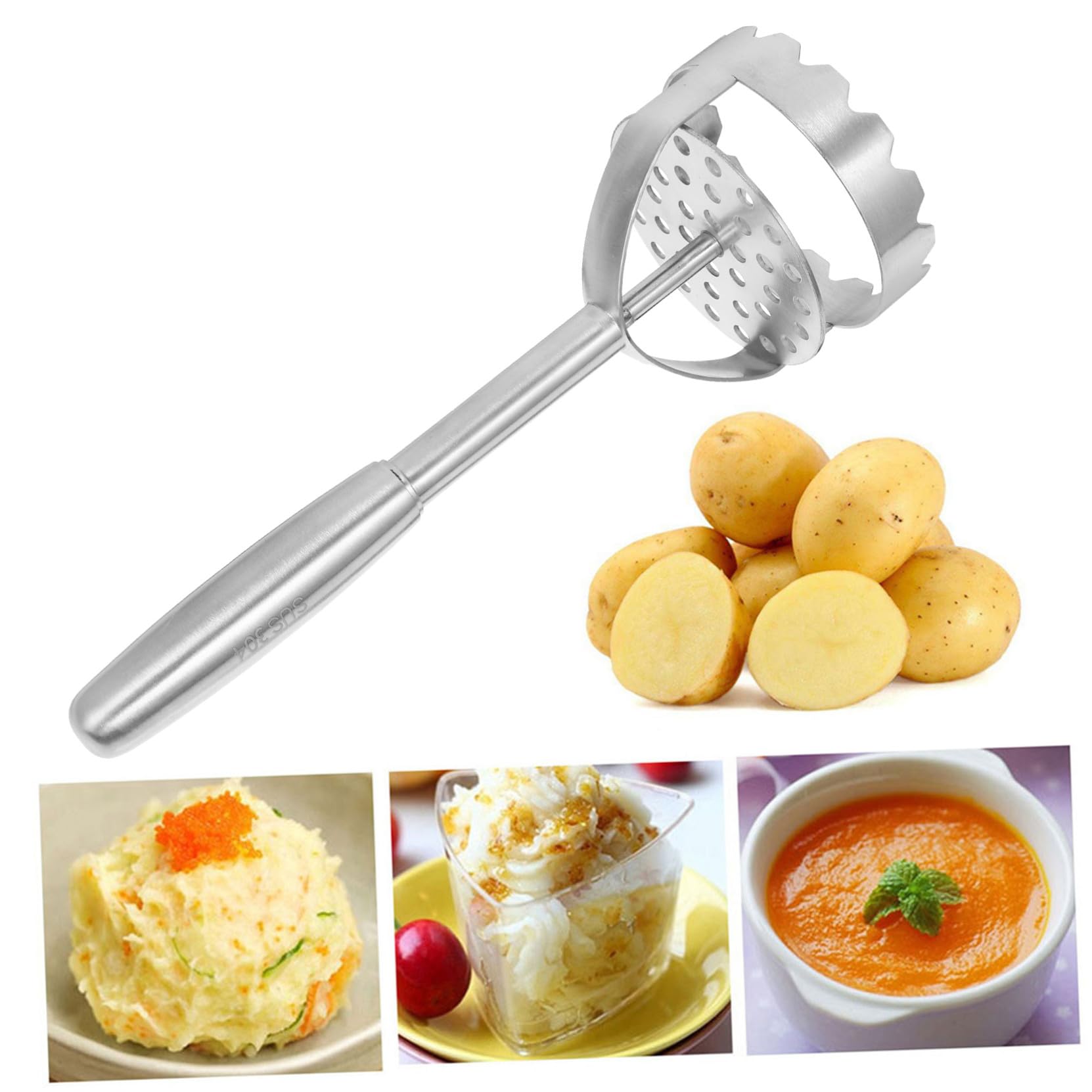 GALPADA Kartoffelstampfer Aus Edelstahl Praktisches Küchengerät Zum Zerkleinern Von Bohnen Süßkartoffeln Yamswurzeln Kürbis Und Obst Für Heimgebrauch Und Gastronomie