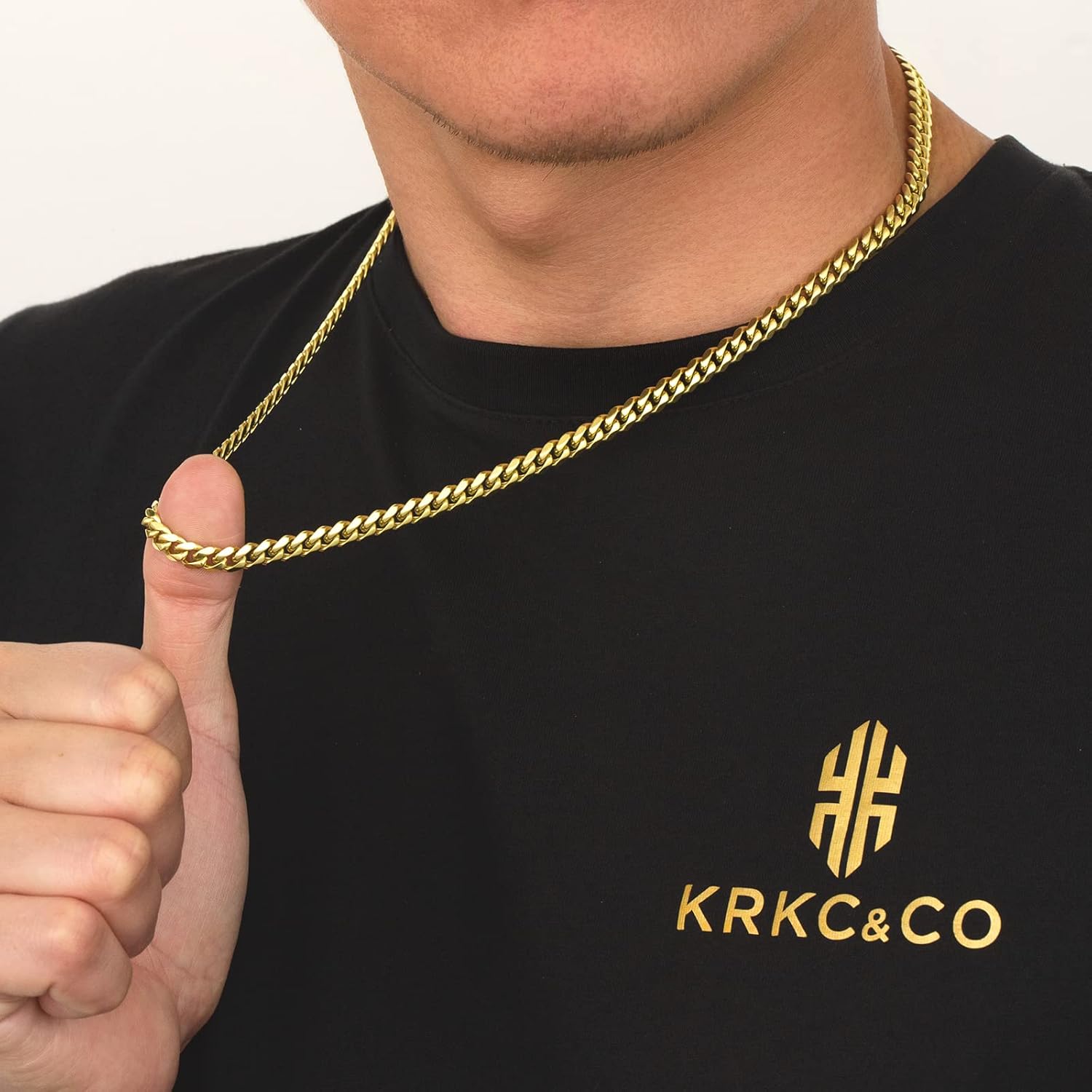 KRKC&CO 6mm Men Necklace, 6 Sides Diamond-Cut Miami Yellow Gold Cuban Link Chain（Gold-18in)