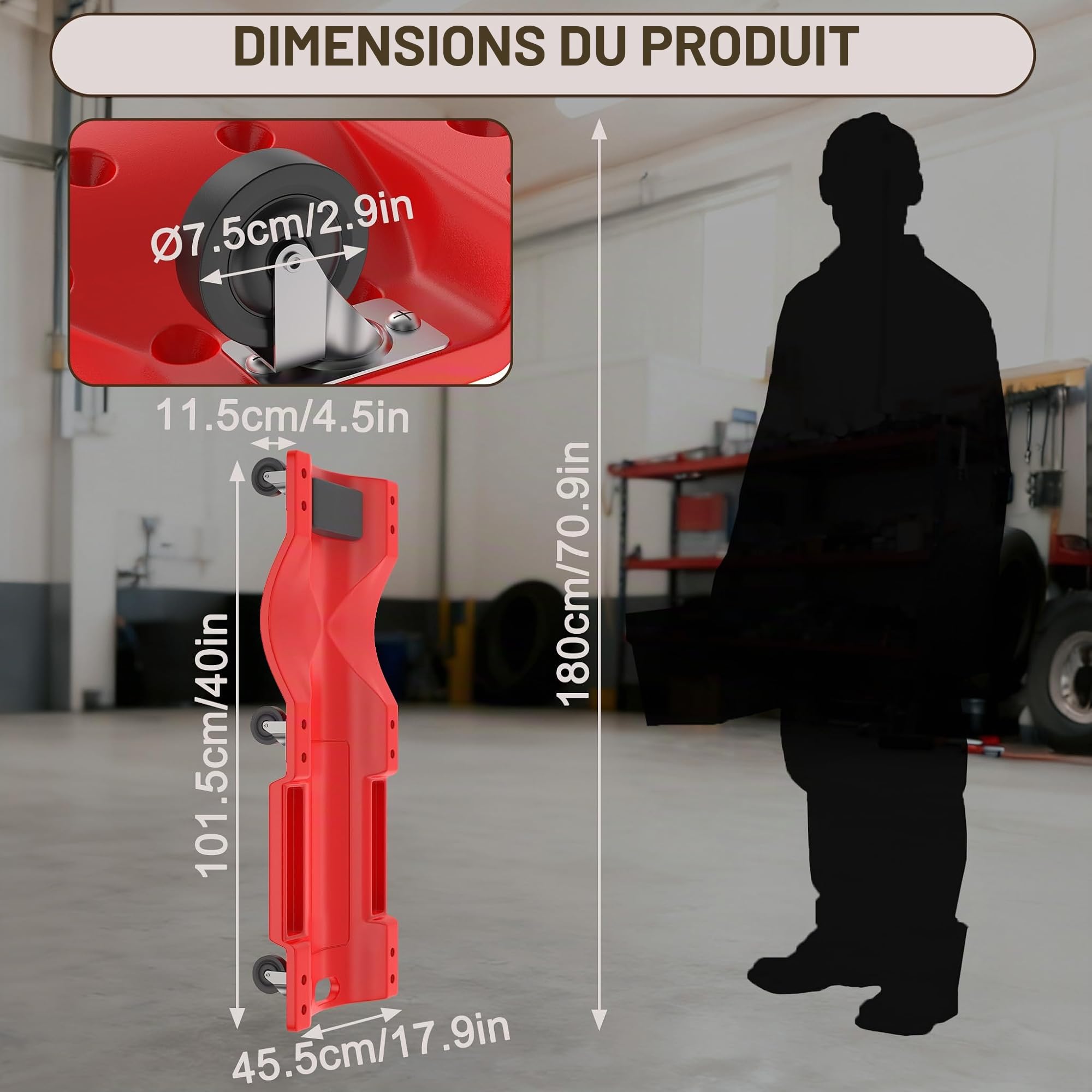 LZQ Planche à roulettes de montage pour voiture, chaise longue d'atelier, en plastique, avec appuie-tête et compartiments de rangement, capacité de charge 150 kg, chariot d'atelier pour entretien de