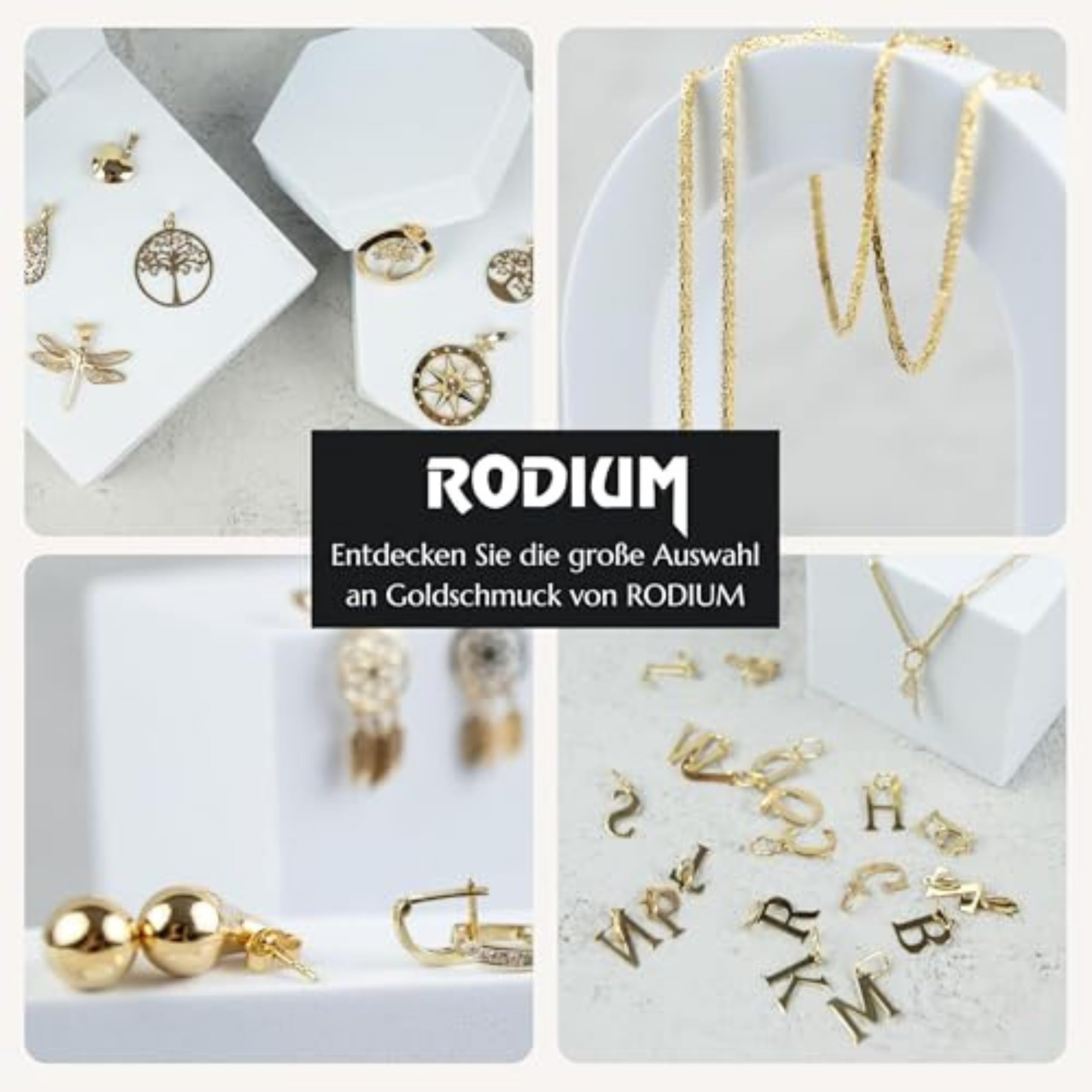 Rodium – Buchstabenanhänger aus 585 Gold mit Zirkonia – Bicolor Charm mit Karabinerverschluss für Halskette oder Armband – Geschenk für Damen