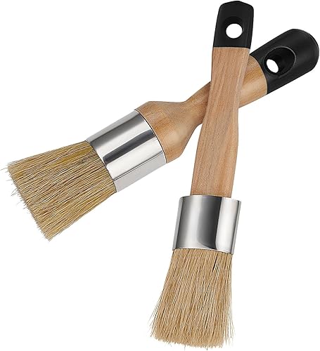 Paquete de 2 pinceles de pintura de tiza, pincel de tiza y cera, herramienta de pintura de tiza para muebles, reutilizable, pincel plano y redondo disponible en Yaxa Peru