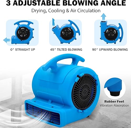 Miniatura 2 de MOUNTO 14hp 1000CFM 2 velocidades Air Mover Alfombra Secador Ventilador de piso Ventilador de refrigeración (negro)