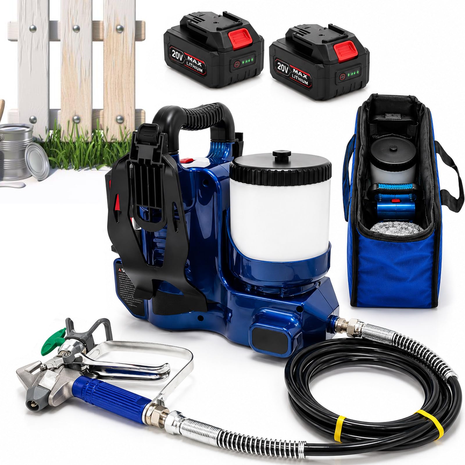 TBANVOO Portable Paint Sprayer, Cordless Airless Sprayer, 550W Brushless Motor, 6-Speed Control, 360° Coverage, for Home & Camping