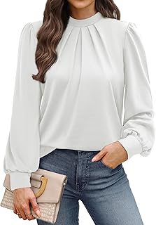 Long Sleeve Shirts for Women Mock Neck Tops Pleated Front Blouses Dressy Casual Spring Fall Clothes 2026 Fashion