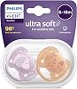 Philips Avent Ultra Soft Pacifier, 6‑18 Months for Baby Girls, 2’ Pack, Orthodontic Silicone, FlexiFit Shielded, Ultra Soft, BPA Free, Carrying Box, SCF09118
