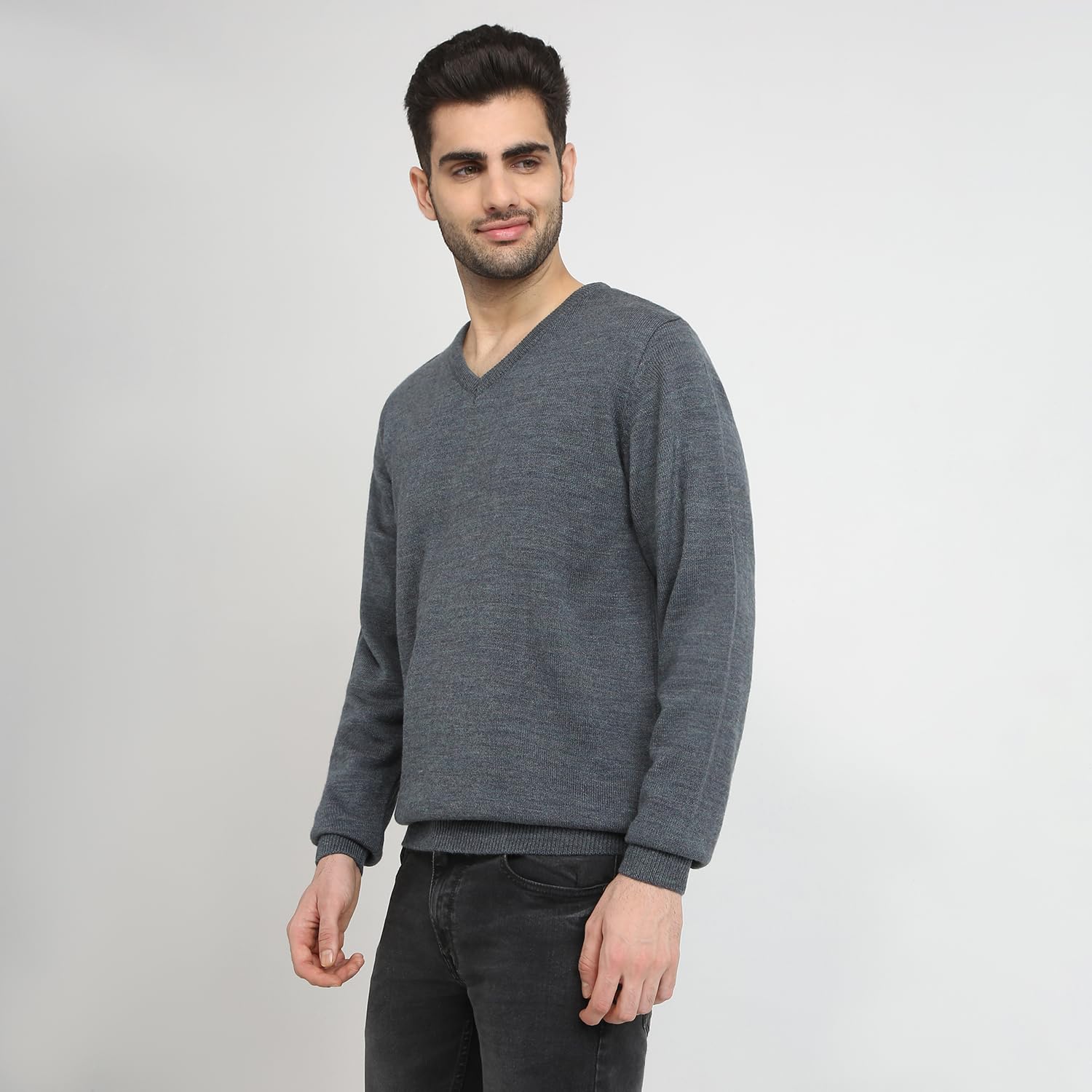 Park Avenue Men Regular Fit Solid Pattern Acro Wool Blend Full Sleeve V Neck Sweater (Size: 95)-PCWA00447 Dark Grey - Image 2 thumbnail