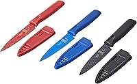 Vista 2 de Mercer Culinary Cuchillos de pelar antiadherentes con fundas ABS, 4 pulgadas, rojoazulnegro, paquete de 3