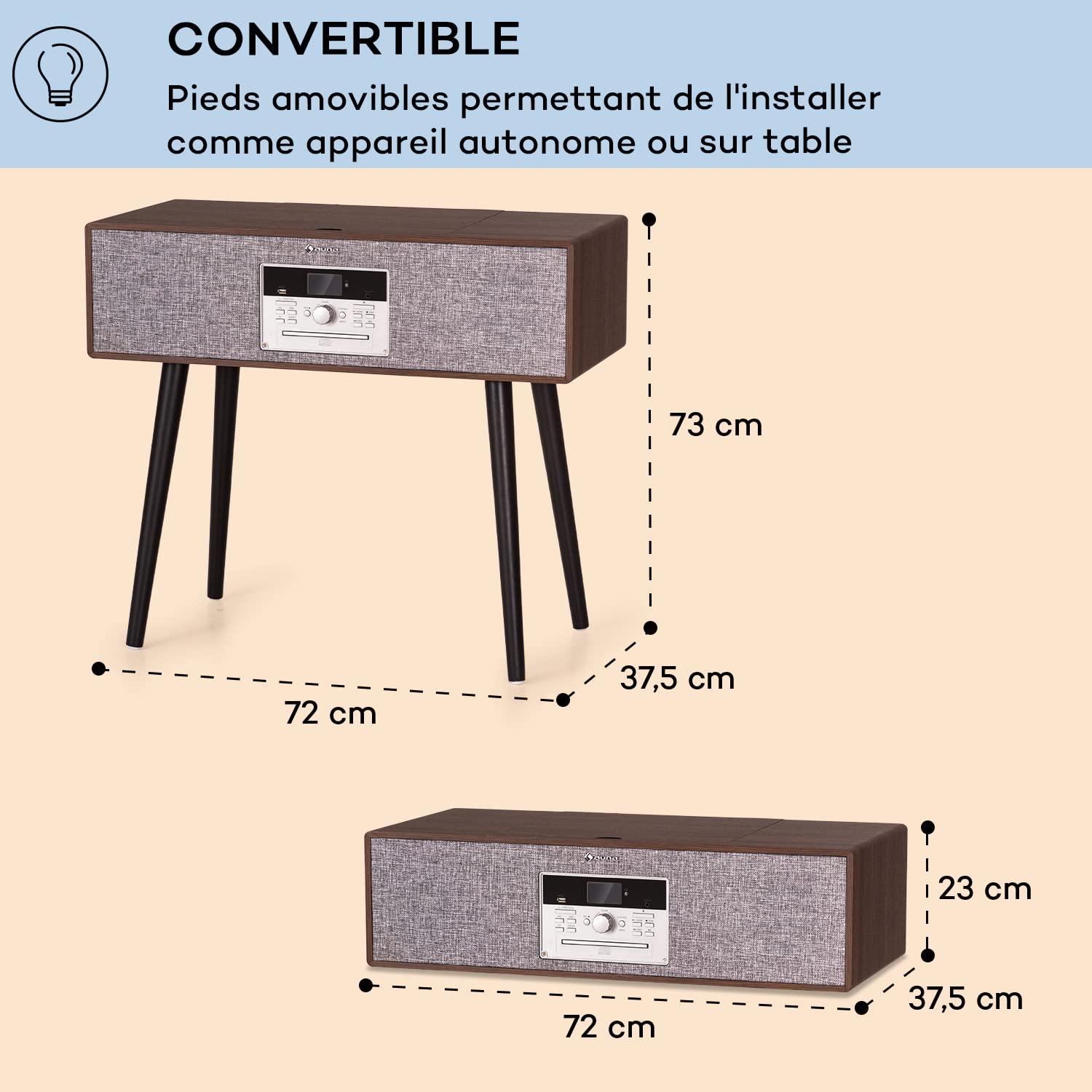 Auna Platine Vinyle Bluetooth, Tourne Disque CD, USB, DAB+, FM Radio Avec Haut-Parleur, Tourne-Disques Audio 33 Tours, Chaîne HiFi, Lecteur Vinyles, Télécommande