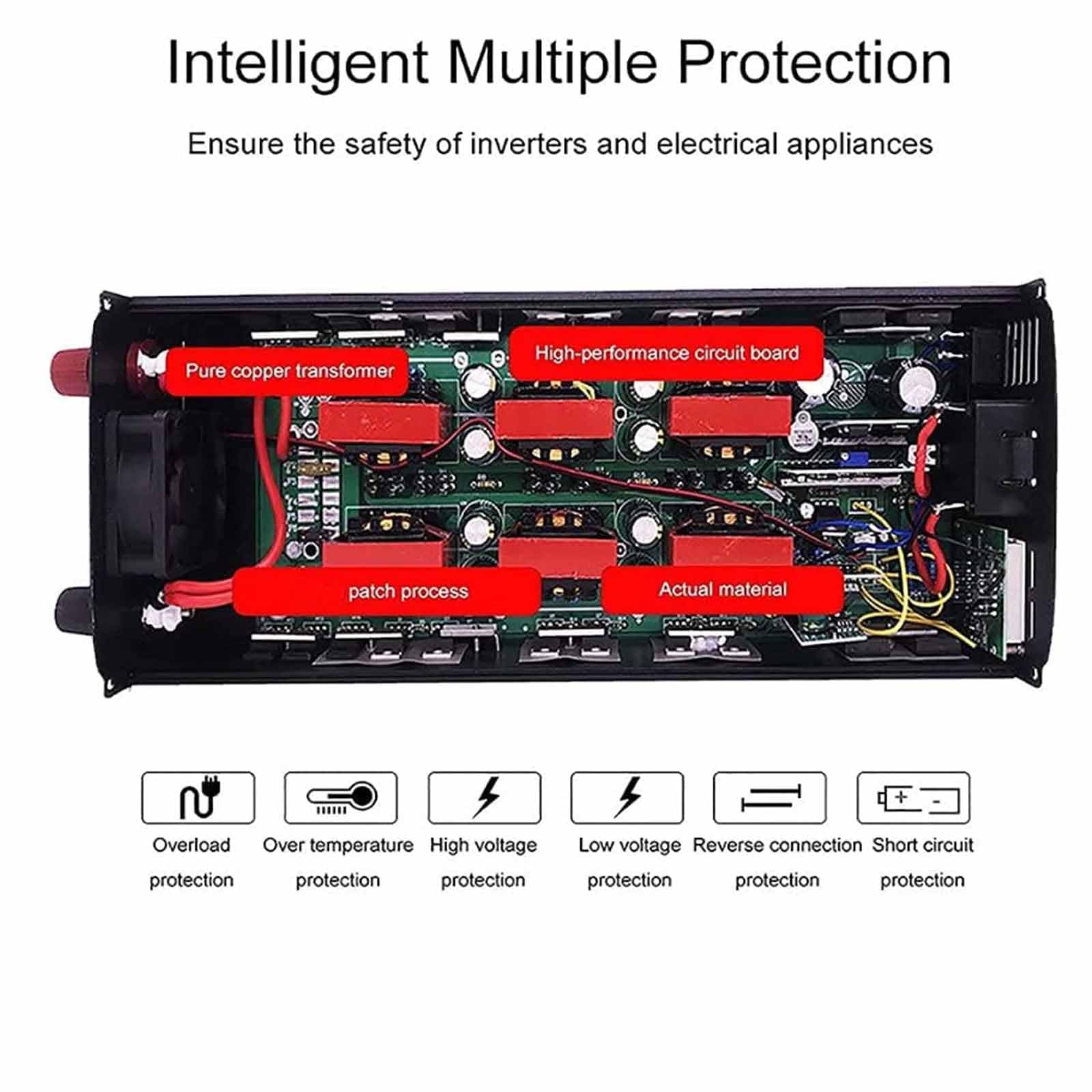 Inverter de Potencia de 5000 vatios 12V 24V 48V 60V 72V DC a AC 110V 220V Convertidor de Potencia con Ventilador de enfriamiento portátil Puro inversor de Onda sinusoidal