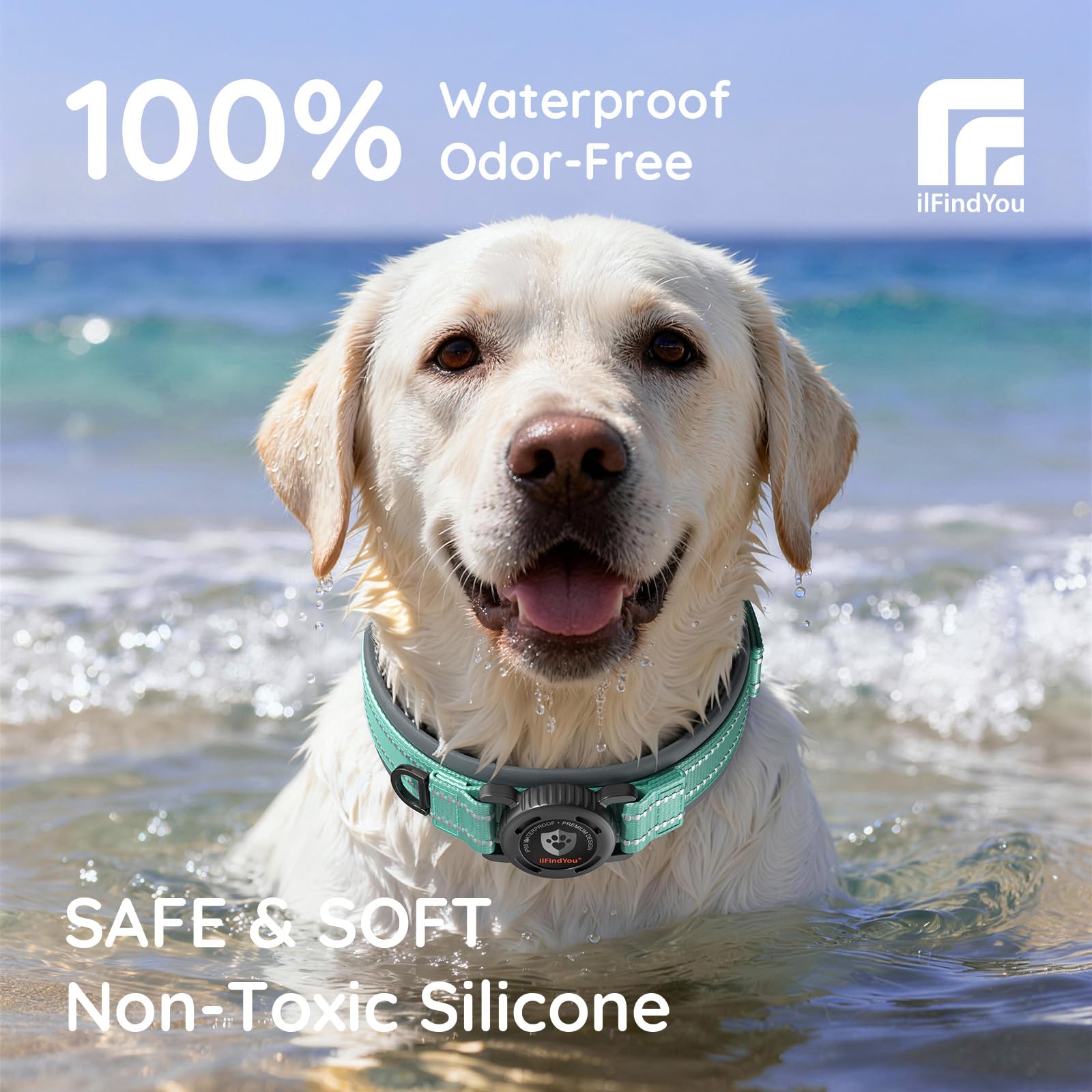 Collare per cani AirTag aggiornato con supporto, impermeabile e riflettente, collare per cani con imbottitura comoda allargata e fibbia in metallo ultra resistente, regolabile per cani di