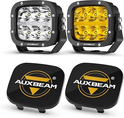 Auxbeam Luces LED ámbar DRL de 5 pulgadas de 132 W con cubiertas protectoras negras, luces de conducción de inundación todoterreno con 2 cubiertas