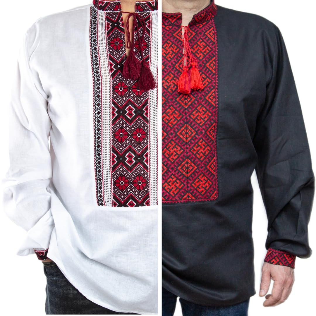 EASTER GIFT SET 2 VYSHYVANKA Men's Ukrainian Embroidered LINEN shirt wedding Handmade 3XL
