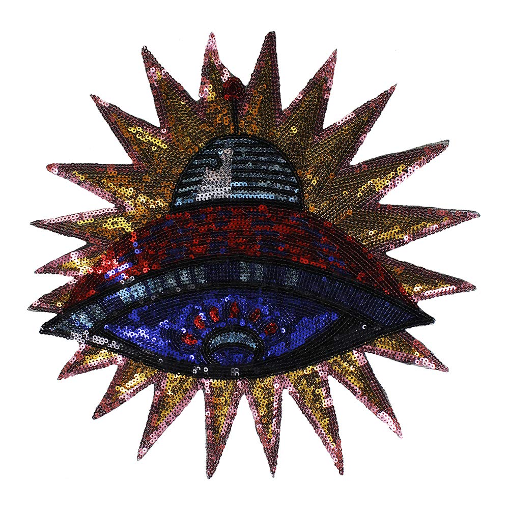 Emdomo Multicolors Sequin Space Flying Saucer Applique Embroidery Patches Iron On Stickers Motif Badges Clothes Decorated Sewing 2Pieces