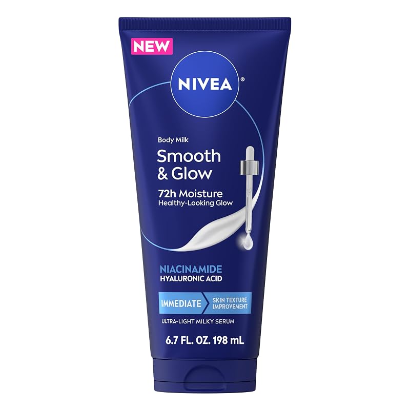 Loção corporal NIVEA Body Milk Smooth and Glow com niacinamida e ácido hialurônico, 200 mL