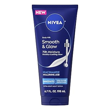NIVEA Body Milk Smooth and Glow, Ultra-Light Body Moisturizer, 72 Hours of Deep Moisture, 6.7 FL OZ Tube