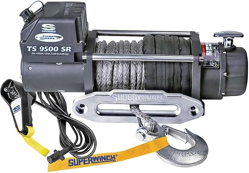 SUPERWINCH 1595201 Tiger Shark 12V Winch with Aluminum Hawse and Synthetic Rope - 9500 lb. Load Capacity, Black