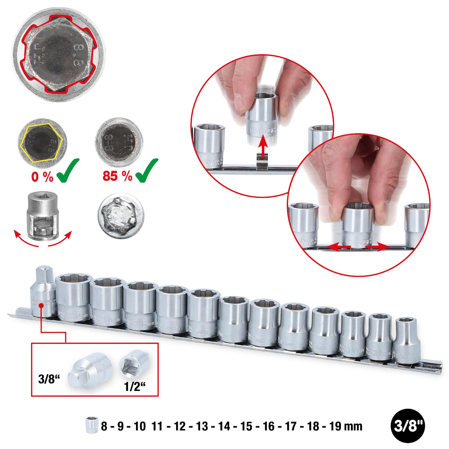 US Pro Stecknuss-Schienen Set – 3 Schienen Für 1/4", 3/8", 1/2" Antrieb, 44 Clips