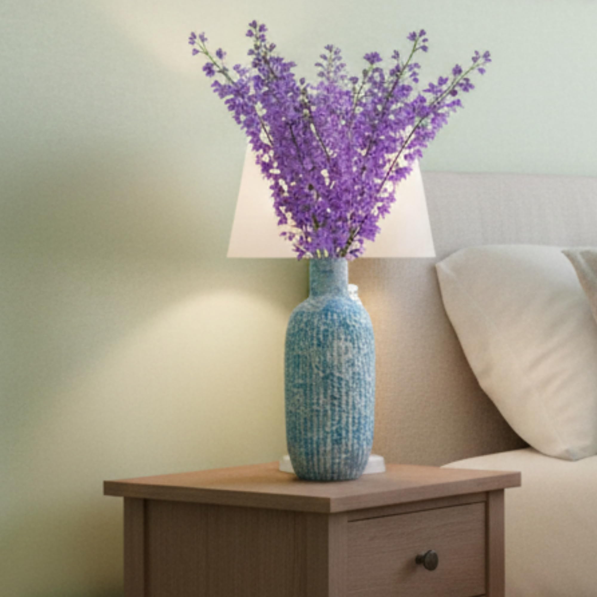 Modern Color Textured Ceramic Flower Vase - Decorative Bud Only Vase for Living Room, Office Desk & Home Decor | Water-Resistant for Fresh & Artificial Flowers (Blue & White, Medium)-image-16