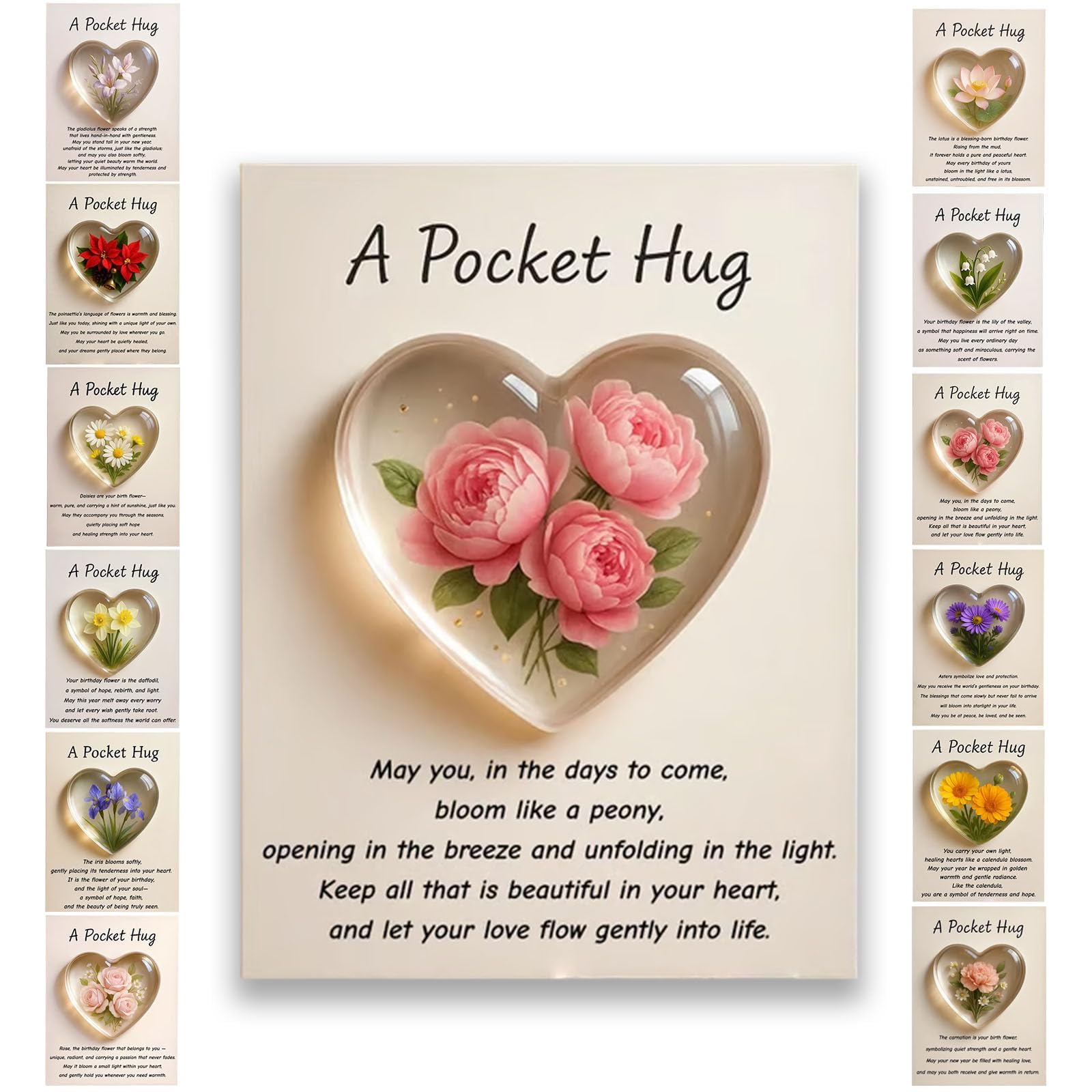 Birth Flower Pocket Hug Gift–Personalized Monthly Flower Token,Heart-Shaped Mini Keepsake for Encouragement Anxiety Relief & Emotional Support, Birthday Gifts for Women,Friends,Family,Lover (Nov.)