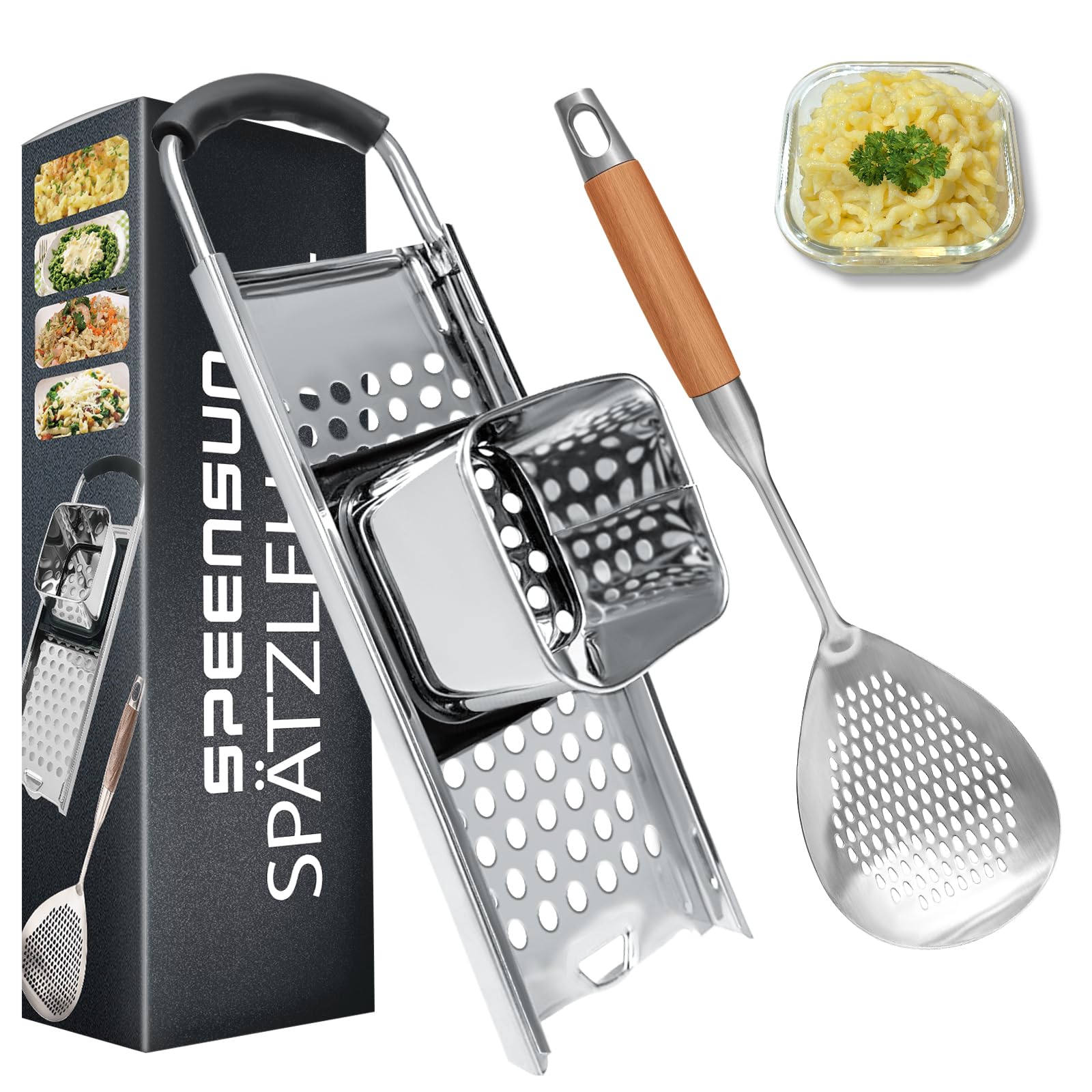 Tahanson Spätzle Knoepfle In Acciaio Inox Con Coperchio, Schiumarola E Raschietto – Autentico Coperchio Per Spaetzle Tedesco