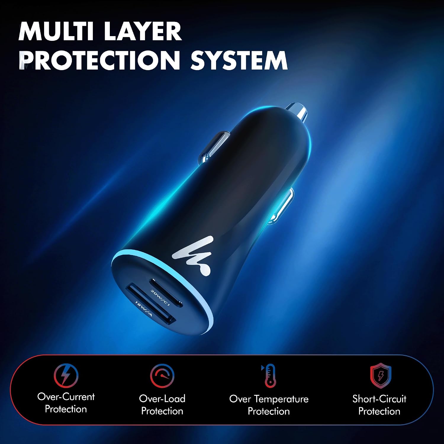PD 20W Wozoyo Car Charger with Type-C & USB A,Power Delivery, PPS & QC 3.0, Dual Port Fast Charging (20W + 18W), 12V–24V Compatible, Multi-Layer Protection, 2-Years Manufacturer Warranty