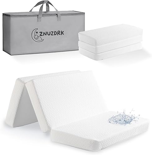 Colchón Pack and Play de 38 x 26 pulgadas, colchón portátil de triple pliegue Pack N Play para corralitos, colchón de cuna de doble capa con funda