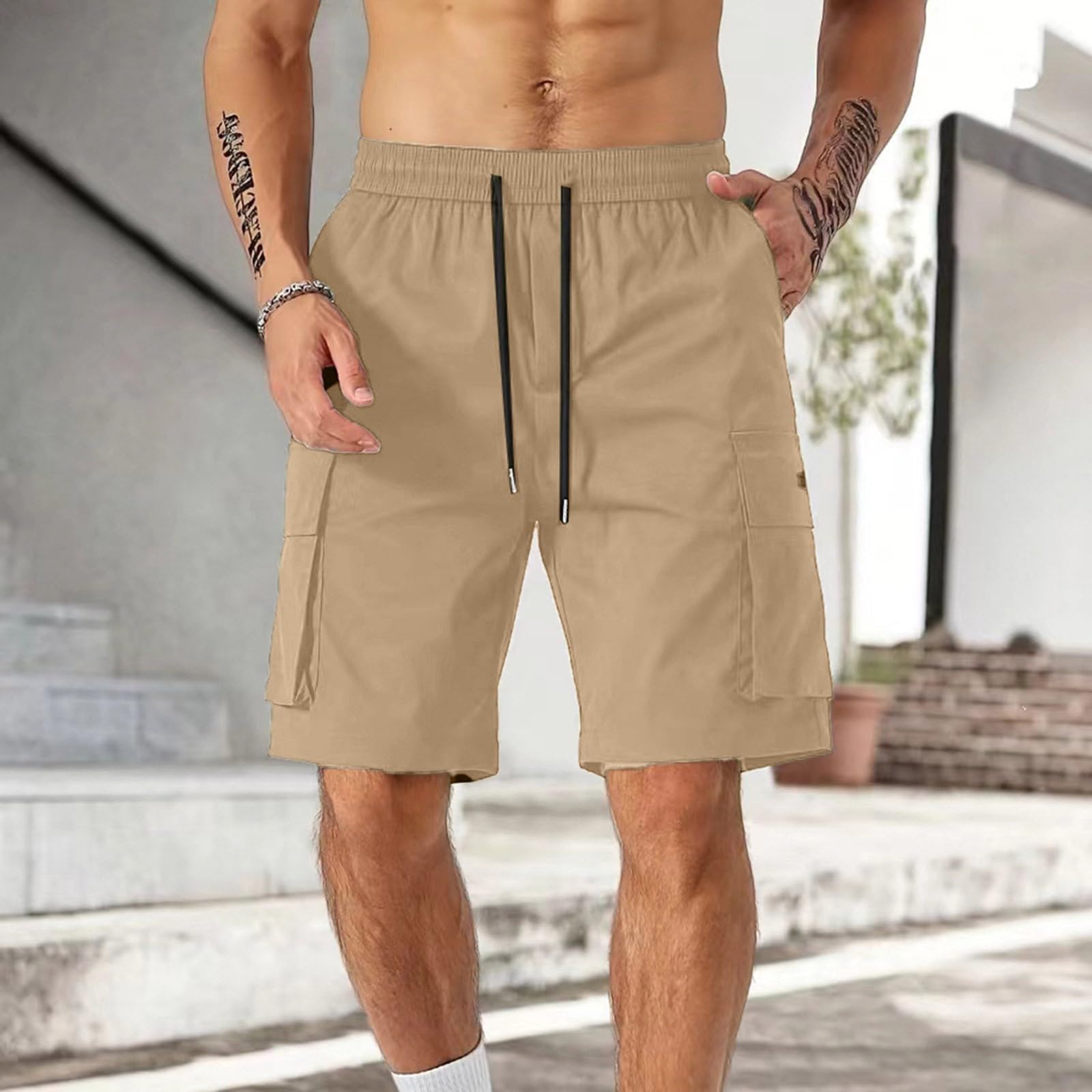 Cargo Shorts for Men Summer Casual Drawstring Elastic Waist Chino Shorts Loose Fit Lightweight Tactical Waterproof Hiking Short with Pockets Big and Tall SweatShorts Sweat Short Bermudas para Hombres