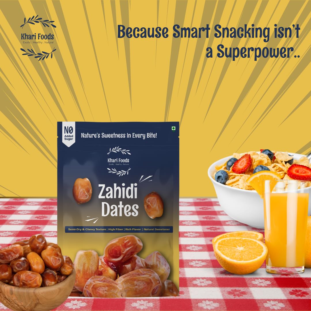 Khari Foods Premium Dried Zahidi Brown Dates, Khajur/Khajoor Dry Fruits, Energy Booster, High Fibre, Healthy Snacks (500g) 4