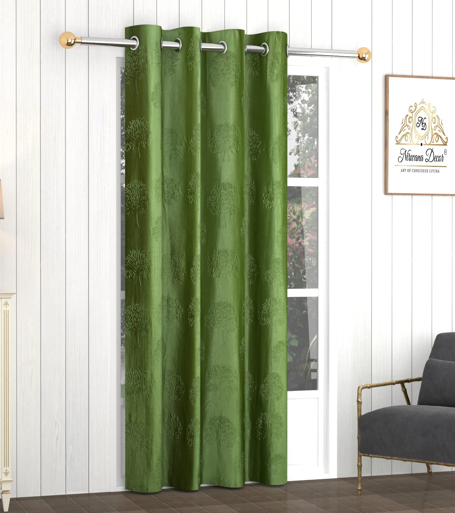 Nirwana Decor® Amora Heavy Polyester Plain Tree Design Embossed Self Design Eyelet Curtain for Home & Living Room, Pack of 1 (Door 4x9 feet, Green) (B0BW4D1BGN) Amazon Price History, Amazon Price Tracker