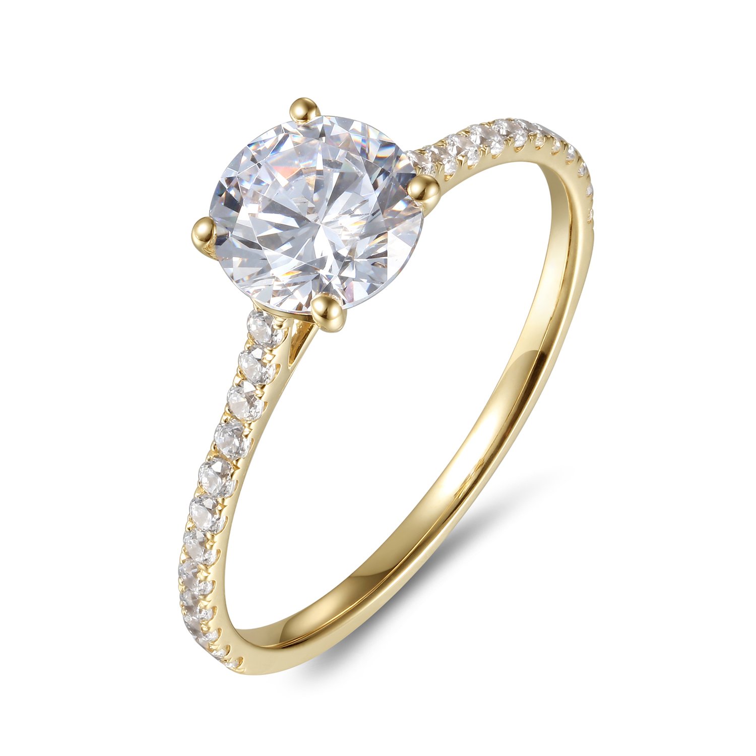 1Ct Halo Solitaire Cubic Zirconia Promise Engagement Ring in 14K Rose Gold or White Gold or Yellow Gold, 1.70cttw(Yellow-Gold, 8)