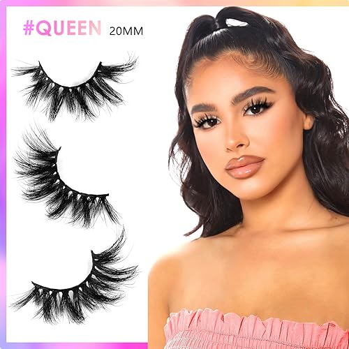 Miniatura 5 de Barbiely - Pestañas de visón de 0.78 pulgadas, pestañas de visón real 3D, 3 pares de pestañas postizas esponjosas y dramáticas, 100% hechas a mano,