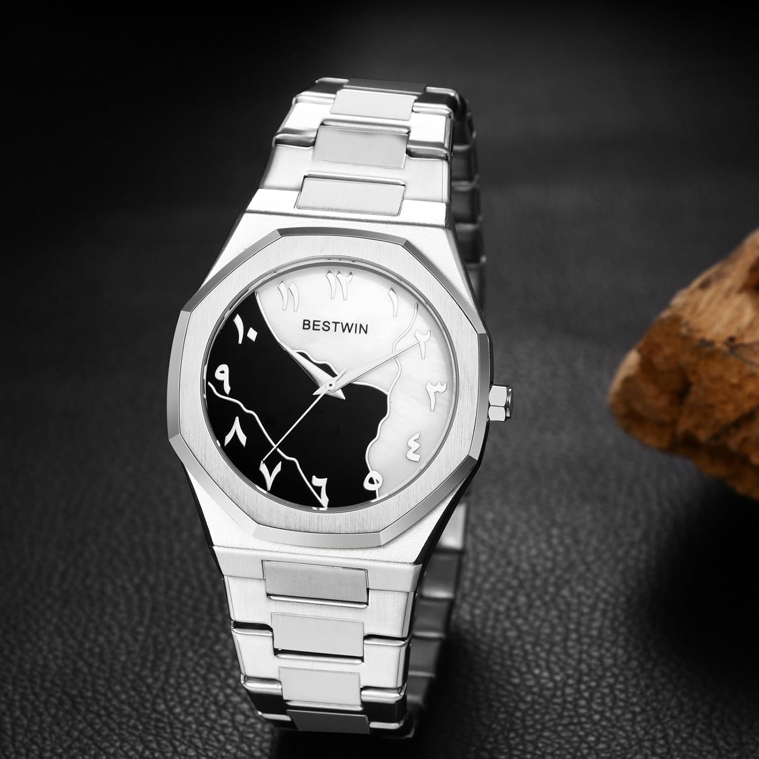 OIDEA Mens Watches: Fashion Octagonal Two-Color Dial Artistic Digital Scale Analog Quartz Wrist Watches for Men Waterproof Business Casual Dress Watch with Stainless Steel Strap - Image 5