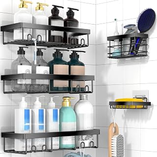 Moforoco 5-Pack Adhesive Shower Caddy Organizer - Rustproof 304 Stainless Steel Corner Shelves for Bathroom, RV, Kitchen Storage