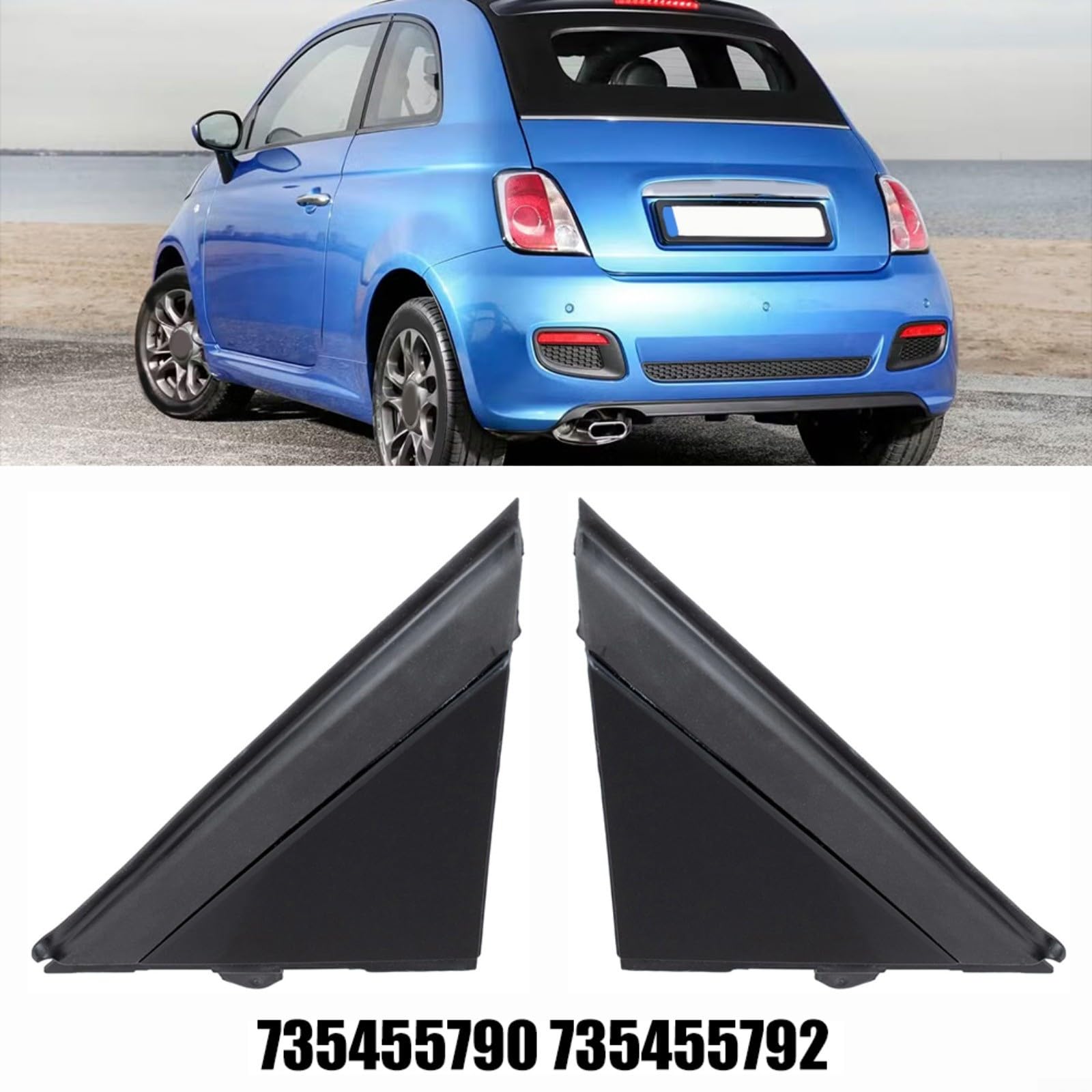 2 Pezzi Copertura Triangolare Specchietto Esterno per Fiat 500 dal 2007, OEM 735455792 735455790, Rivestimento Colonna A Nero ABS