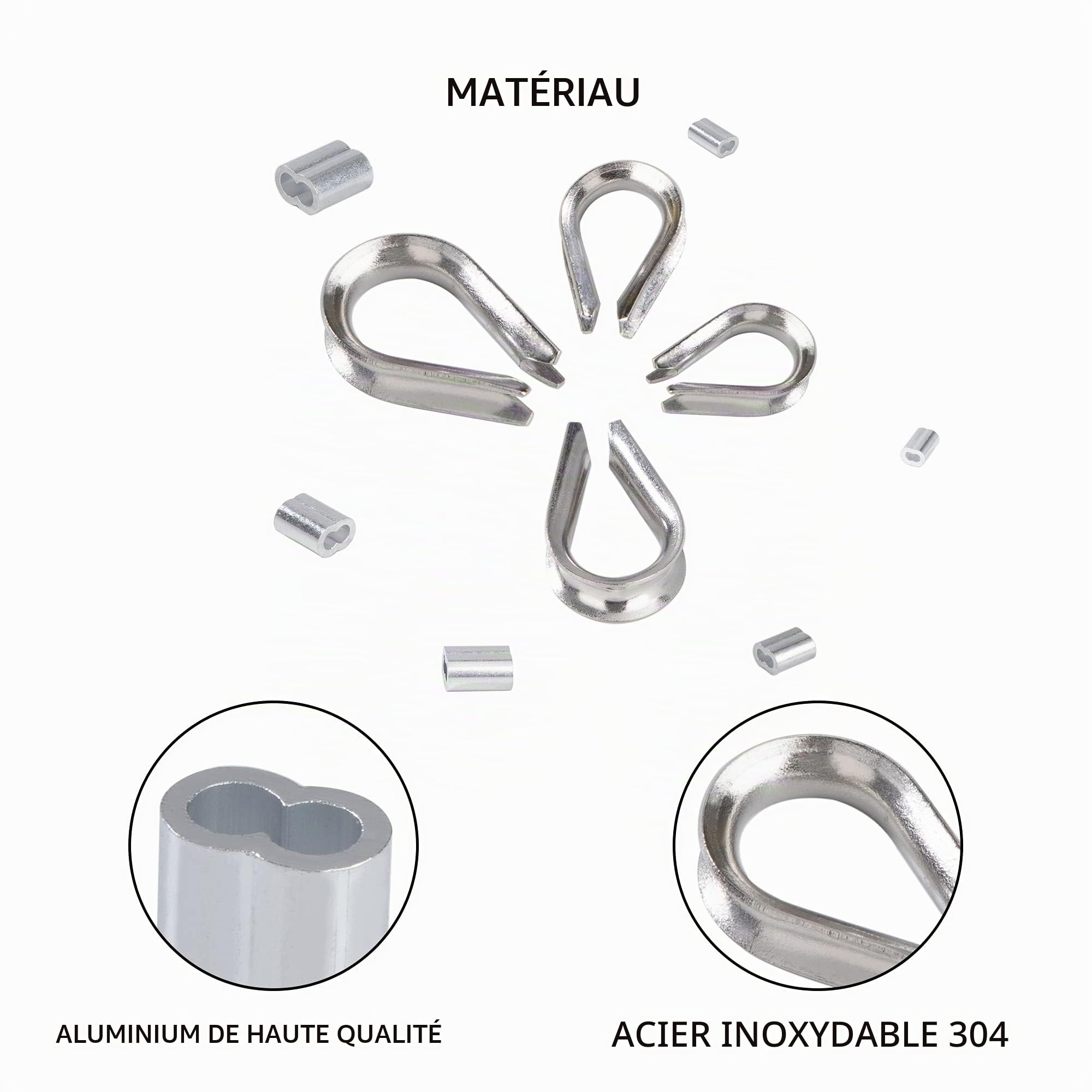Kit de Manchons de Câble Métallique Manchons en Aluminium M1.2 M1.5 M2 M2.5 M3 M4 Cosse en Acier Inoxydable M2 M3 M4 M5 avec Boîte de Rangement 240 Pièces