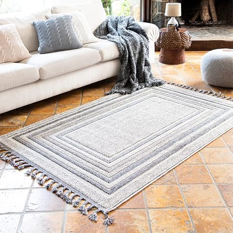 English Home Soft Modern Rug Carpet, Washable Indoor Area Rugs for Living Room, Bedroom, Dining Room, 120x180 cm, Chenille, Grey - Beige, Samara Cover