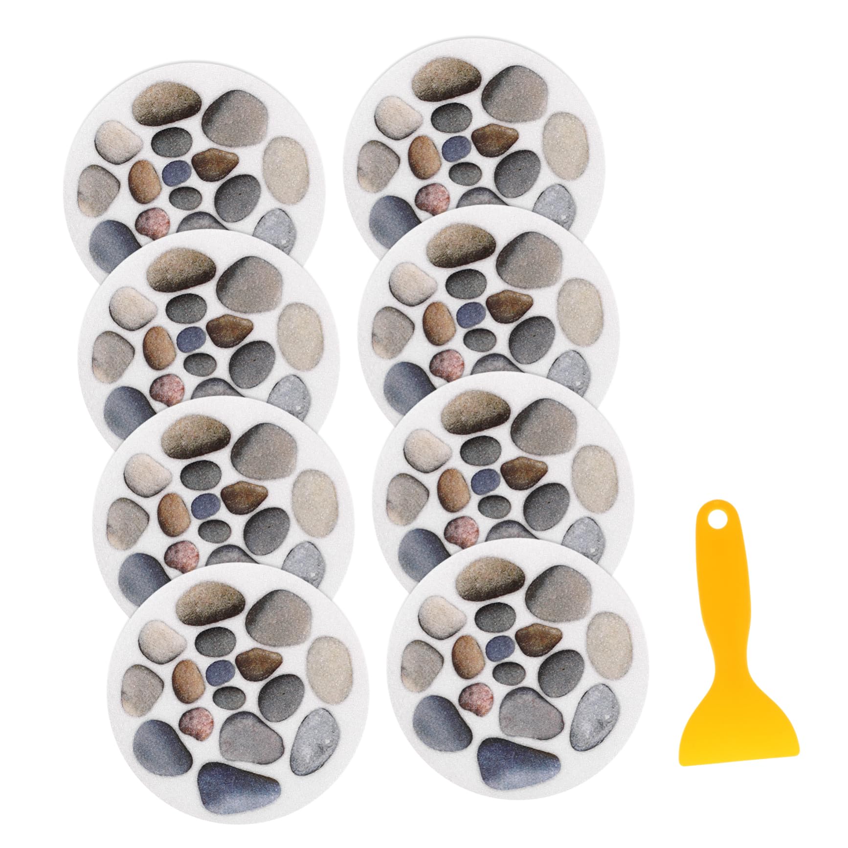 BESTYASH 8Pcs Slip Bathtub Stickers Diameter Stone Pattern Self Adhesive Decals for Shower Safety with Scraper Non Slip Tub Decals to Prevent Slipping Smooth Surfaces
