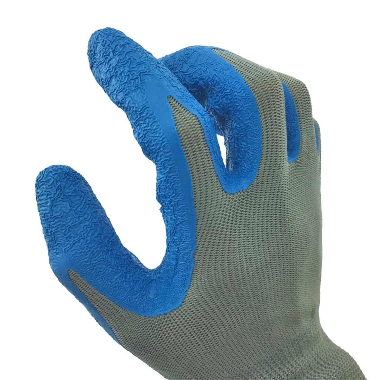 Generisch 12 Paar blaue Arbeitshandschuhe aus Polyester-Baumwolle – Handflächenbeschichtete Gummihandschuhe for Haushalts- und Arbeitsarbeiten (besserer Halt)(NM1350P-RBLK,S)