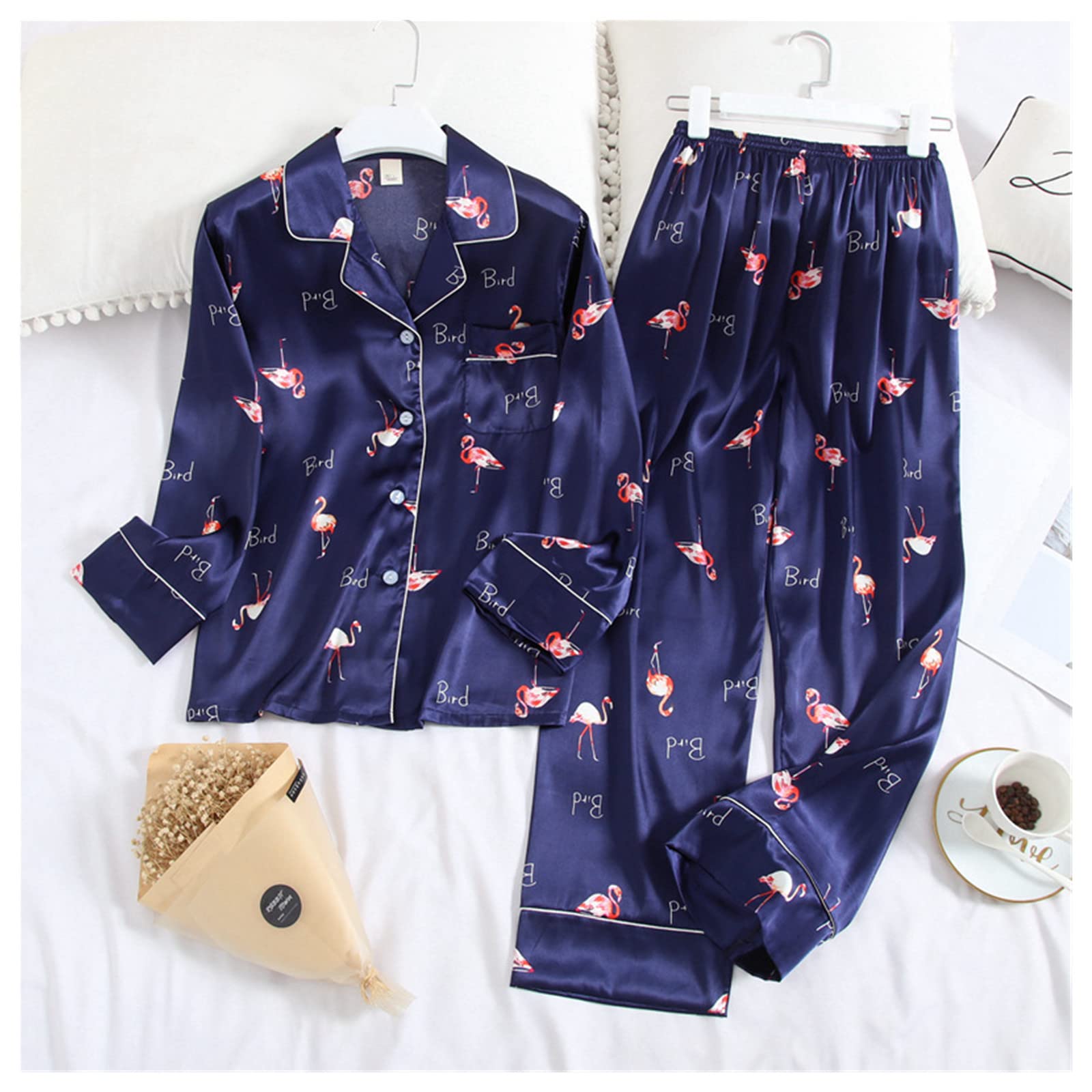 Pigiama Donna Pigiami A Manica Lunga Autunno Inverno in Seta A Maniche Lunghe Seta per La Stampa in Pajamas Set di Pigiami di Moda