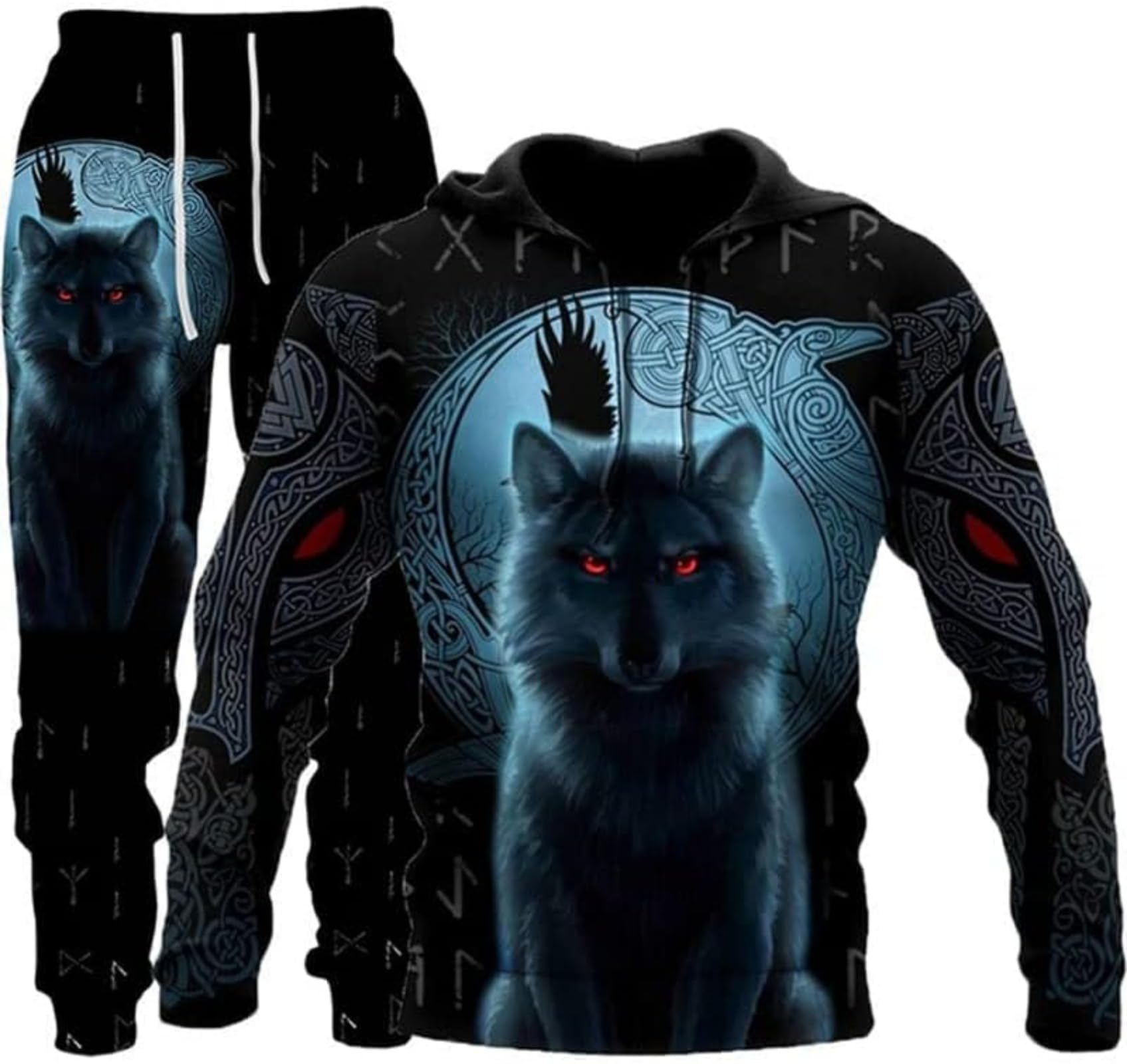 Hiegi Men's Fwolf-6 Athletic 2-Piece 3D Lion Tiger Wolf Tracksuit Casual Jogging Sweat Suit Set Hoodie Set, Xxl