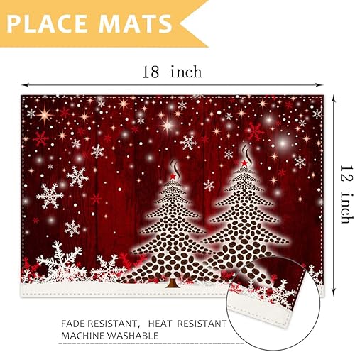 Miniatura 2 de Manteles individuales de árbol de Navidad para mesa de comedor, 12 x 18 pulgadas, copos de nieve de Navidad, decoración de vacaciones, rústico,