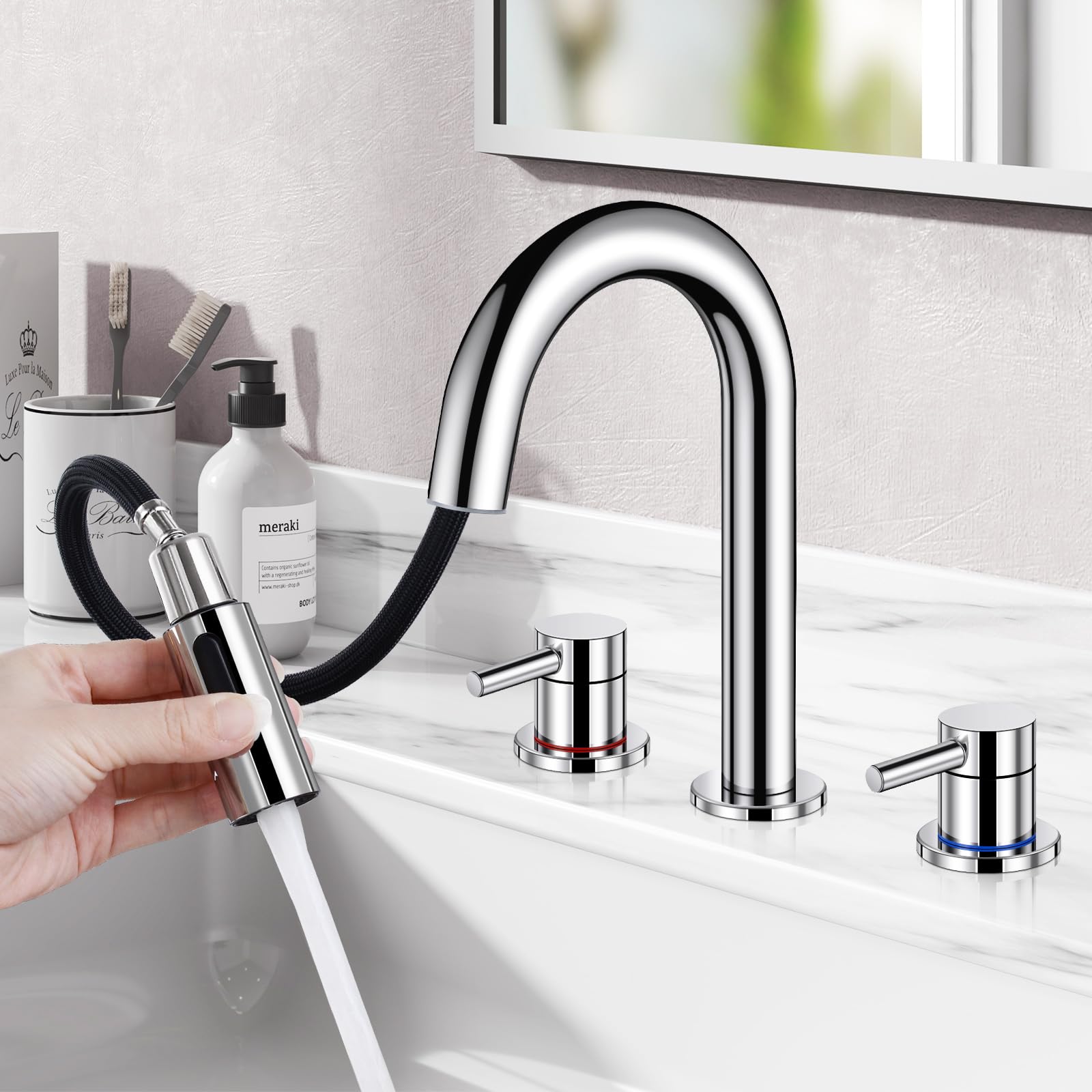 HGN Widespread Bathroom Faucet 3 Hole 8 inch Bathroom Sink Faucet with ...