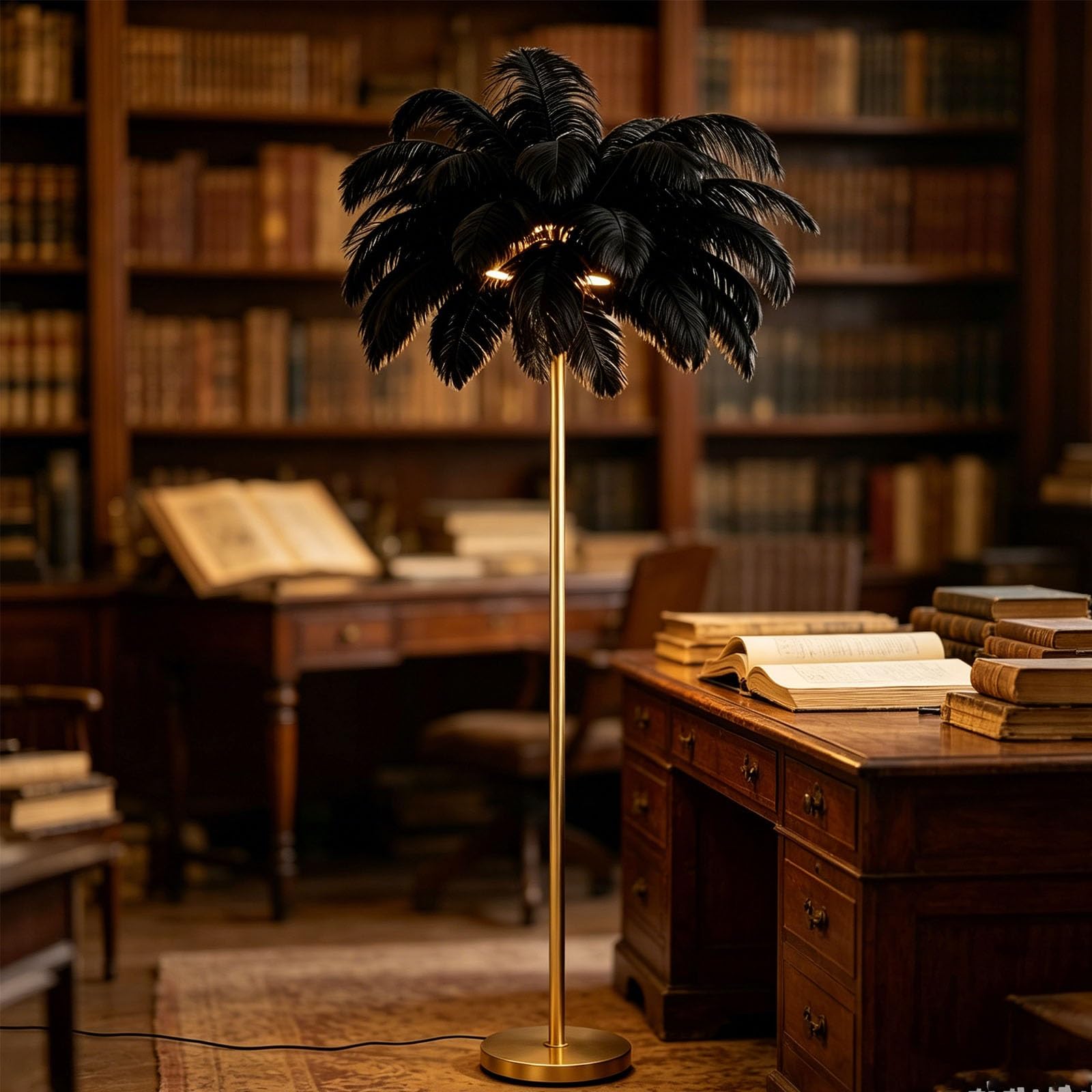 kumamart Ambient Floor Lamp, Full Feather Shade Tall Standing Light