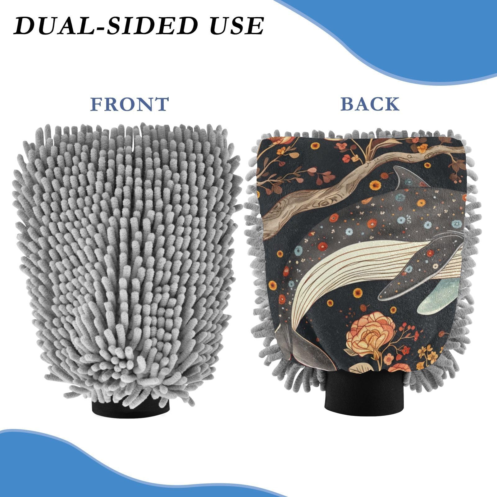 IOACIY Absorbent Microfiber Car Wash Drying Mitts, 2 Pack, Scratch-Free & Lint-Free, Rich Foam, Highly Absorbent, Double Sided, Wash Mitt Perfect for Car Washing, L, Whale (2)