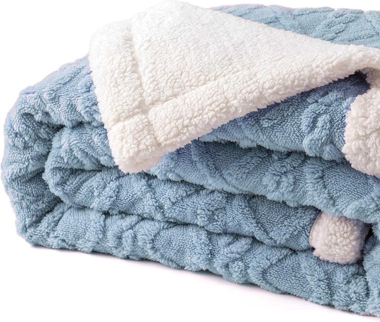 Fabienne Jacquard Sherpa Blanket Single Size Twin Plush Bed Blanket Single 160x220cm Flannel Fleece Reversible Lamb Blanket - Warm and Plush Throw Blanket for Bed Sofa Travel Couch (Blue Grey)